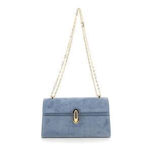 Savette Women Chain Symmetry Clutch Blue With Metal Details In Suede Women